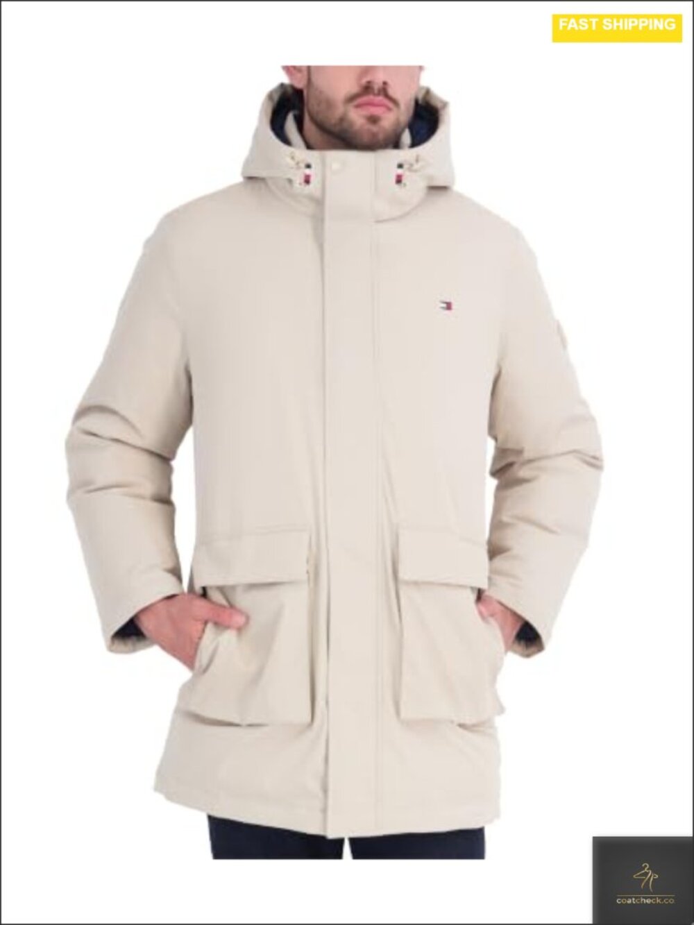 Men's Water-Resistant Hooded Parka Winter Jacket with Snap Front